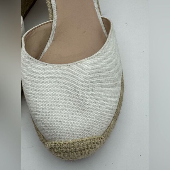 Stuart Weitzman mykonos canvas wedge Espadrilles white closed toes sandals Sz 10 - Picture 11 of 11